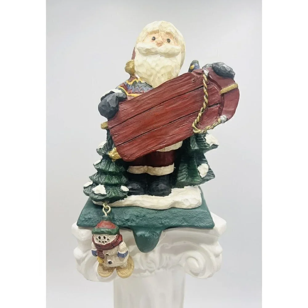 Santa Claus Stocking Hanger Sled Snow Christmas Holder Cast Iron Figi Sledding